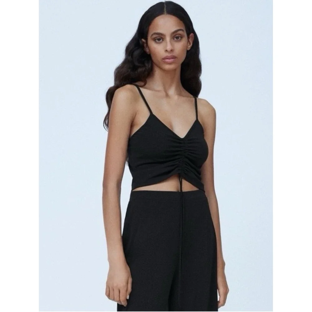 Zara Black Ruched Drawstring Cami Bralette Women's‎ MD